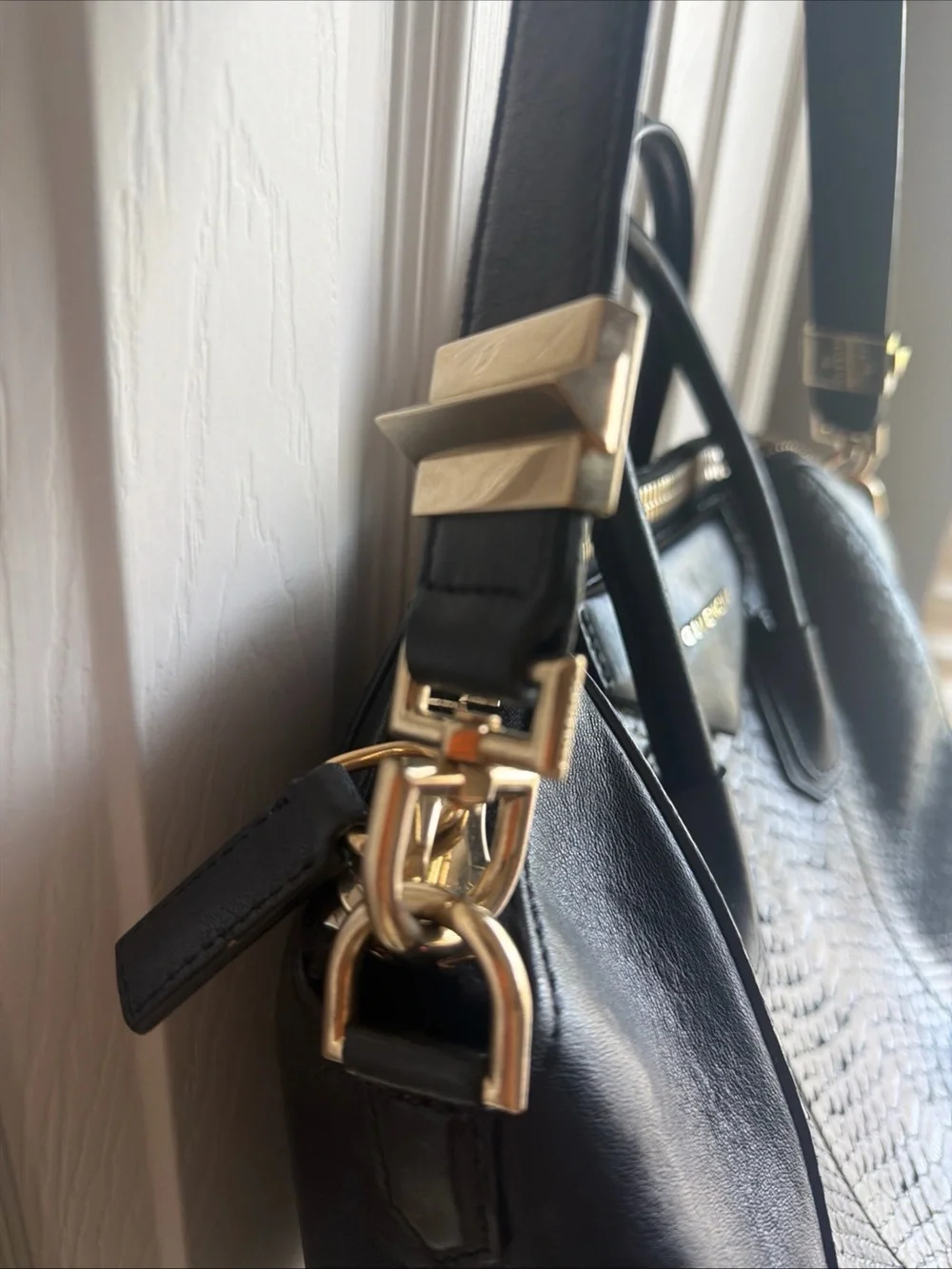 Givenchy Black Textured Leather Satchel with Gold Hardware